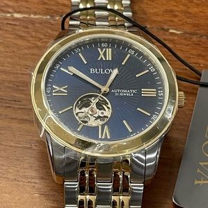 Bulova Mens Two Tone 21-Jewel Automatic Movement Classic Skeleton Watch